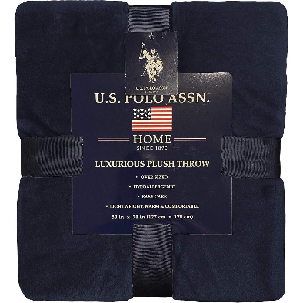 imageUS Polo Assn Oversized Lightweight Throw Blanket for BedSofa Soft Fleece Couch Blankets and Throws Cozy Decorative Bedding 50quotx70quotOceanNavy