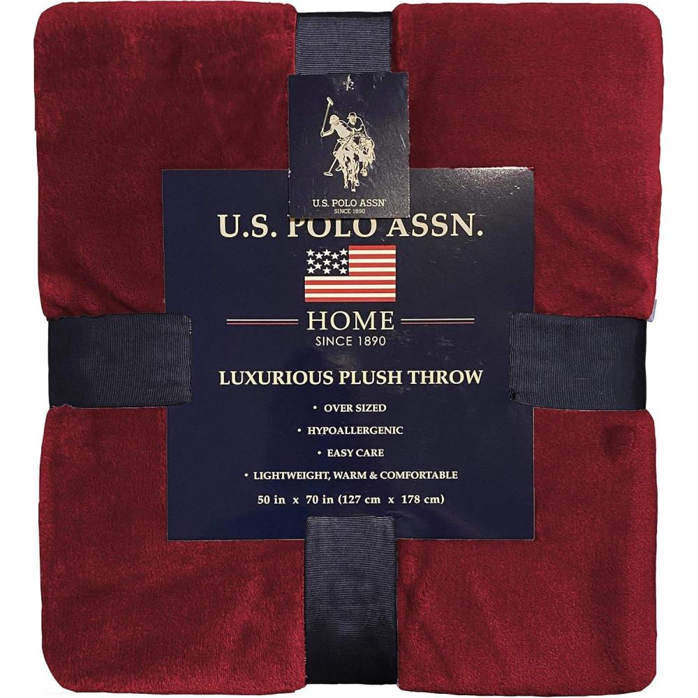imageUS Polo Assn Oversized Lightweight Throw Blanket for BedSofa Soft Fleece Couch Blankets and Throws Cozy Decorative Bedding 50quotx70quotOceanRed Hot
