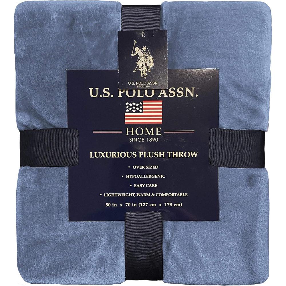 imageUS Polo Assn Oversized Lightweight Throw Blanket for BedSofa Soft Fleece Couch Blankets and Throws Cozy Decorative Bedding 50quotx70quotOceanZenith Blue