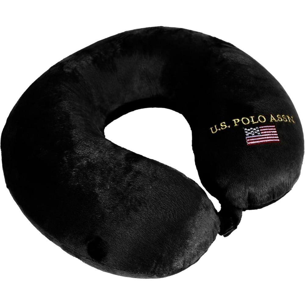 imageUS Polo Assn Plush Memory Foam Travel Neck Pillow RedBlack