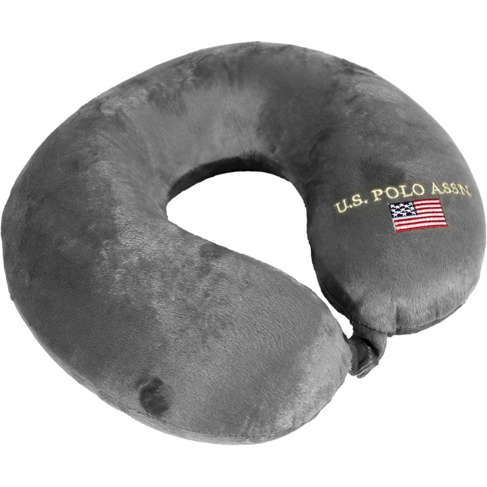 imageUS Polo Assn Plush Memory Foam Travel Neck Pillow RedCloud Grey