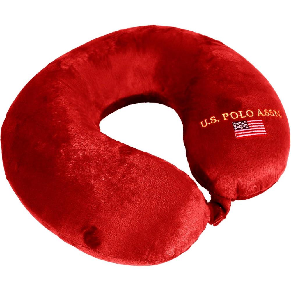 imageUS Polo Assn Plush Memory Foam Travel Neck Pillow RedRed