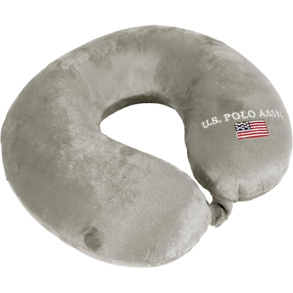 imageUS Polo Assn Plush Memory Foam Travel Neck Pillow RedSilver