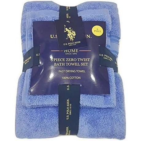 imageUS Polo Assn Premium 6Piece ZeroTwist Towel Set  2 Bath Towels 2 Hand Towels and 2 Face Towels  Highly Absorbent Fast Drying and Super Soft Hotel Quality 100 Cotton SetBlue