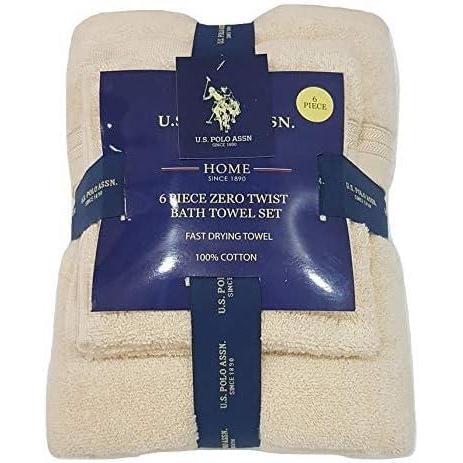 imageUS Polo Assn Premium 6Piece ZeroTwist Towel Set 2 Bath Towels 2 Hand Towels and 2 Face Towels Highly Absorbent Fast Drying and Super Soft Hotel Quality 100 Cotton SetTaupe