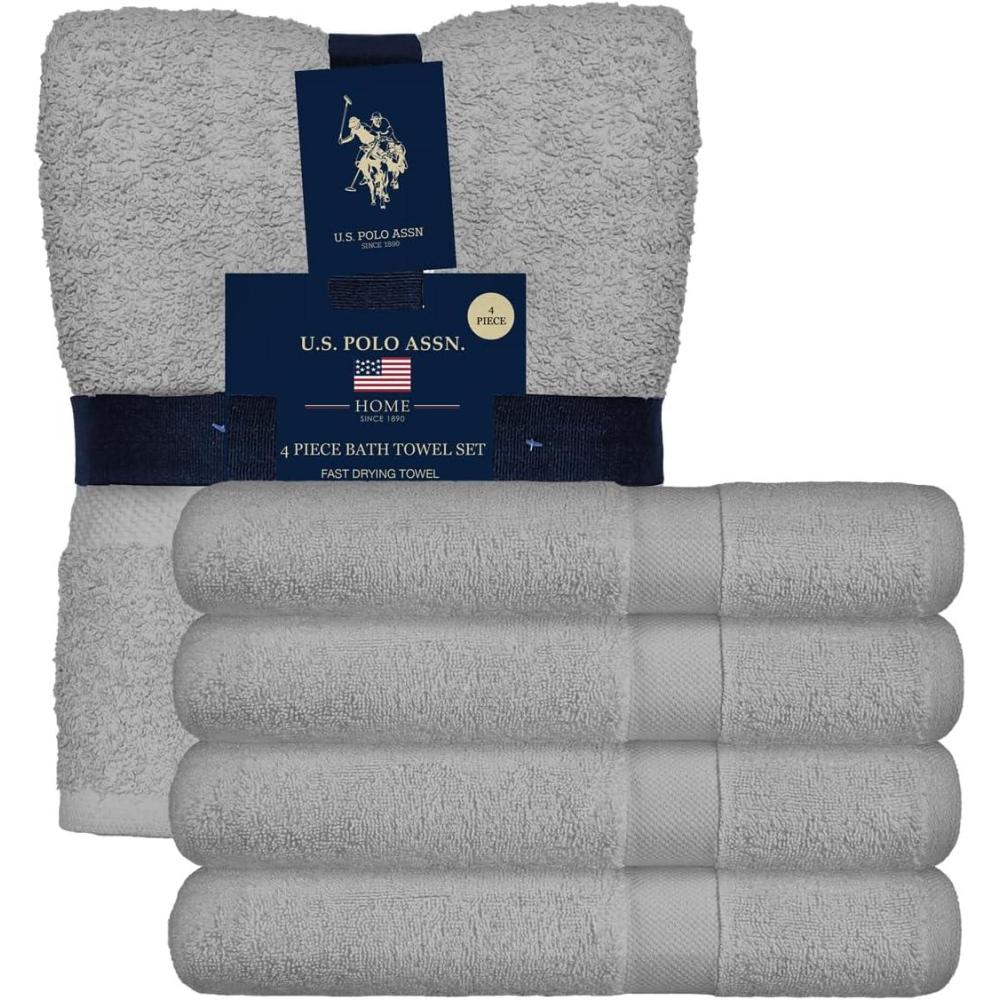 imageUS Polo Assn USPA 4 Piece Bath Towel SetGrey