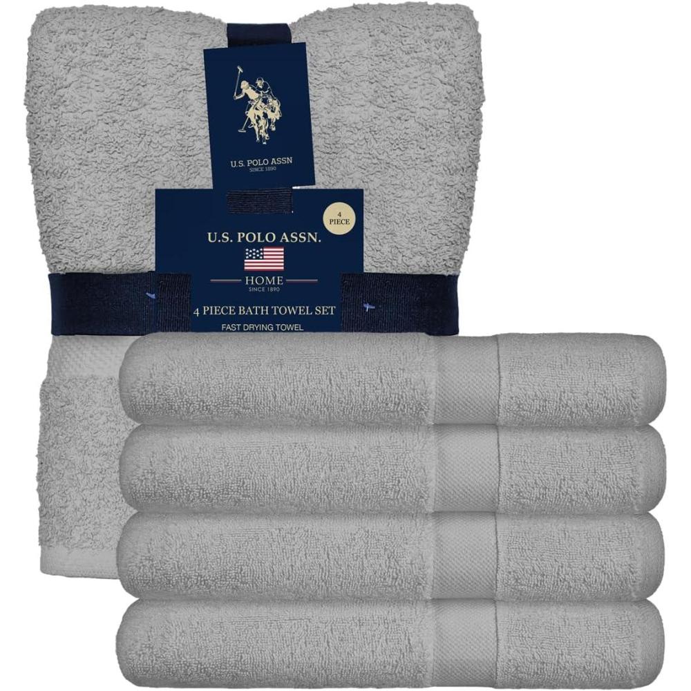imageUS Polo Assn USPA 4PC Bath Towel SetGrey Mist