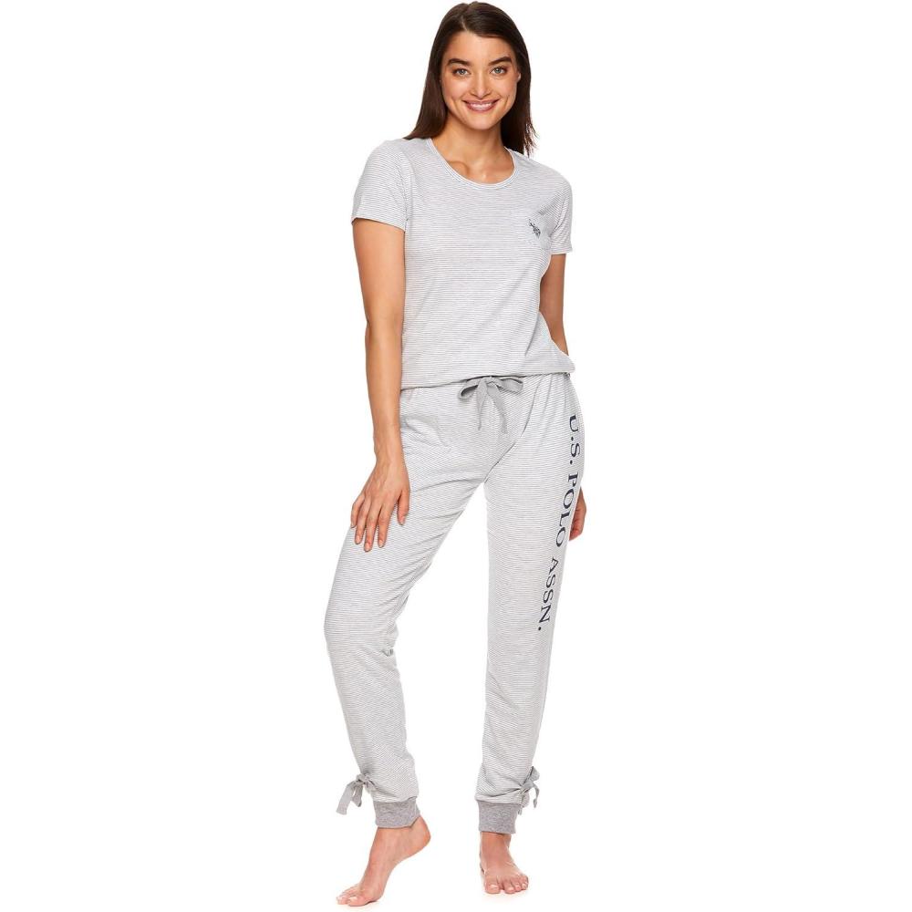 imageUS Polo Assn Womens Lounge and Pajama Set ShortSleeve Top and Jogger Pajamas for WomenHeathergrey 2