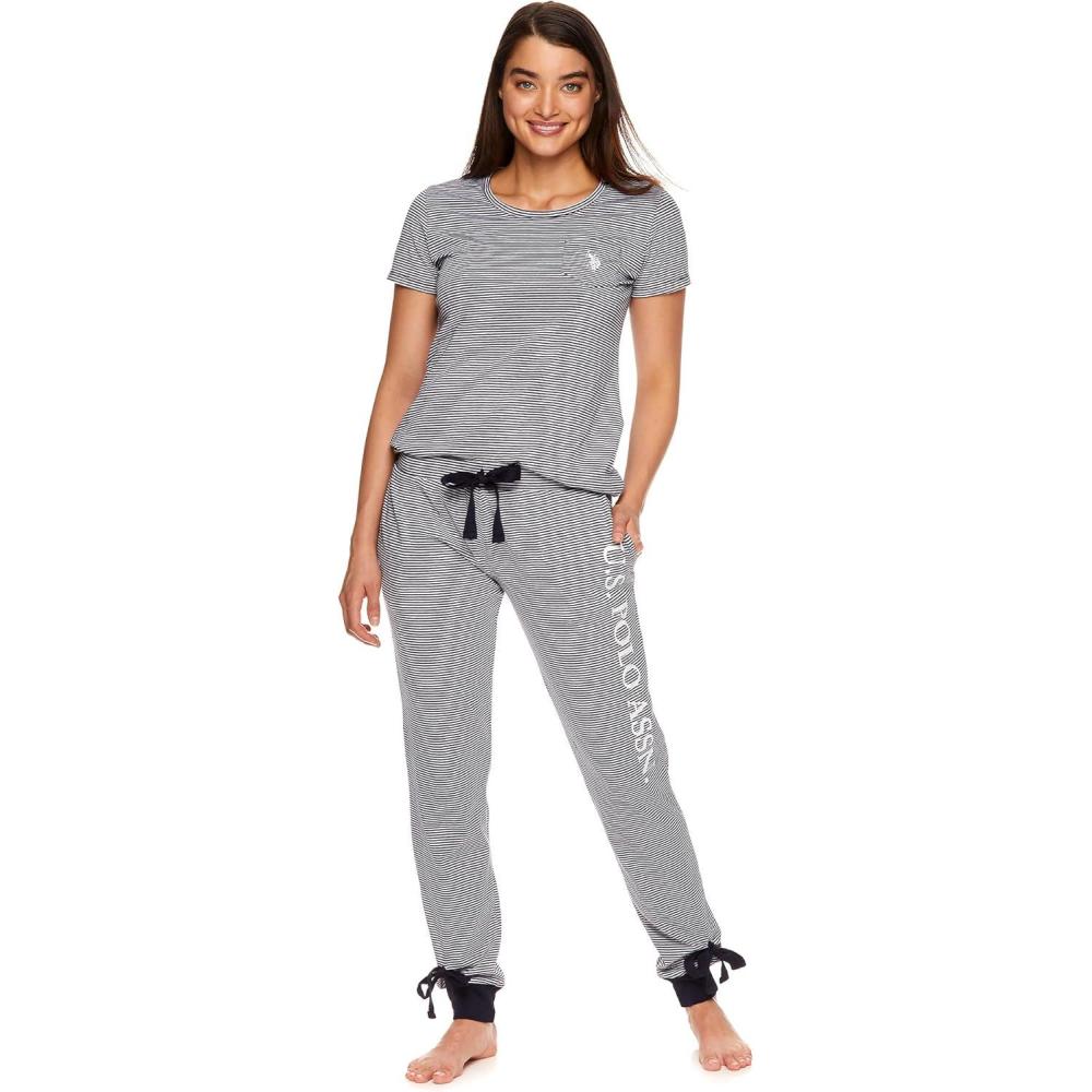 imageUS Polo Assn Womens Lounge and Pajama Set ShortSleeve Top and Jogger Pajamas for WomenNavy1