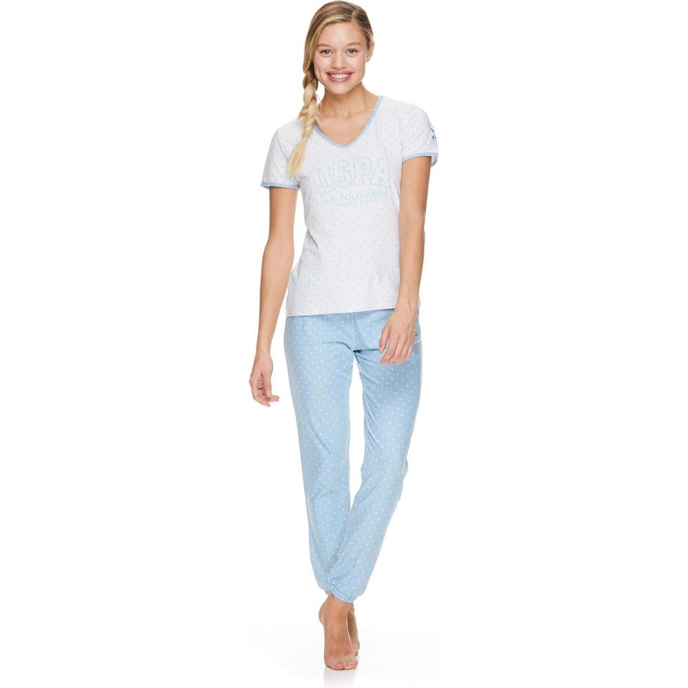 imageUS Polo Assn Womens Lounge and Pajama Set ShortSleeve Top and Jogger Pajamas for WomenWhite