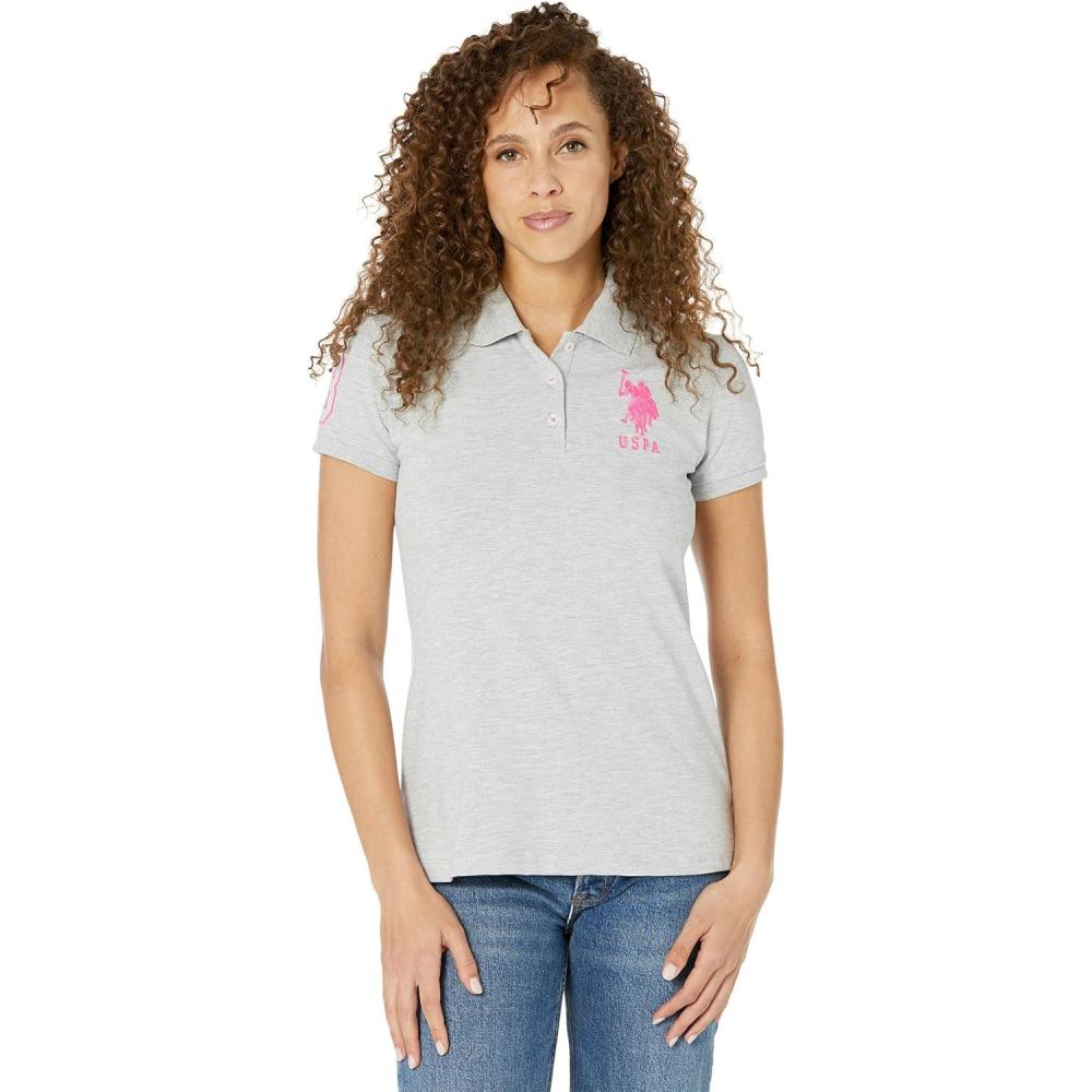 imageUS Polo Assn Womens Neon Logos Short Sleeve Polo ShirtLight Grey Heather