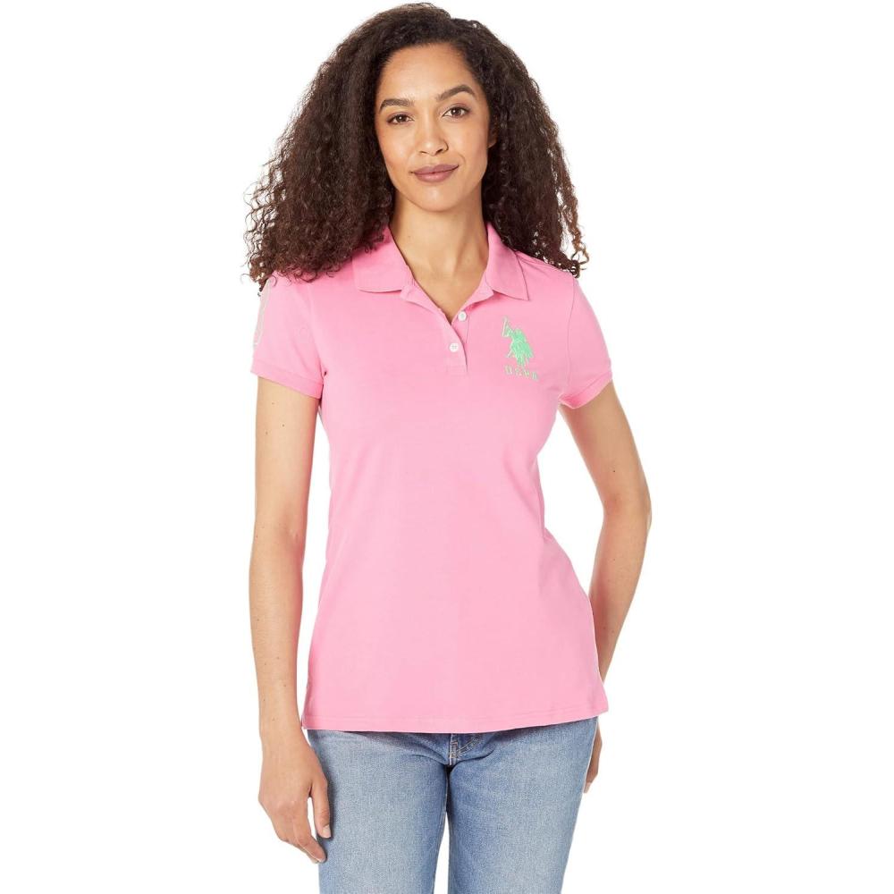 imageUS Polo Assn Womens Neon Logos Short Sleeve Polo ShirtNew Pink