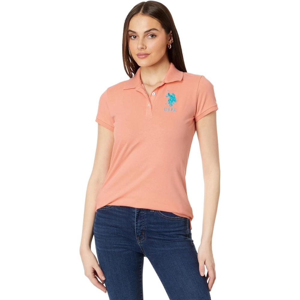 imageUS Polo Assn Womens Neon Logos Short Sleeve Polo ShirtPapaya