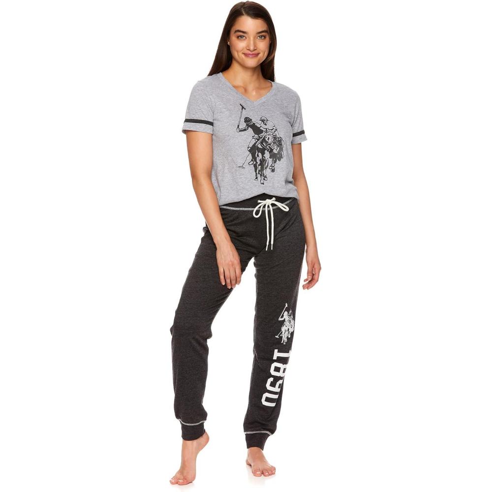 imageUS Polo Assn Womens Pajama Set Short Sleeve Shirt and Pajama Pants Sleepwear and Lounge Sets for WomenHeather Grey8vneck