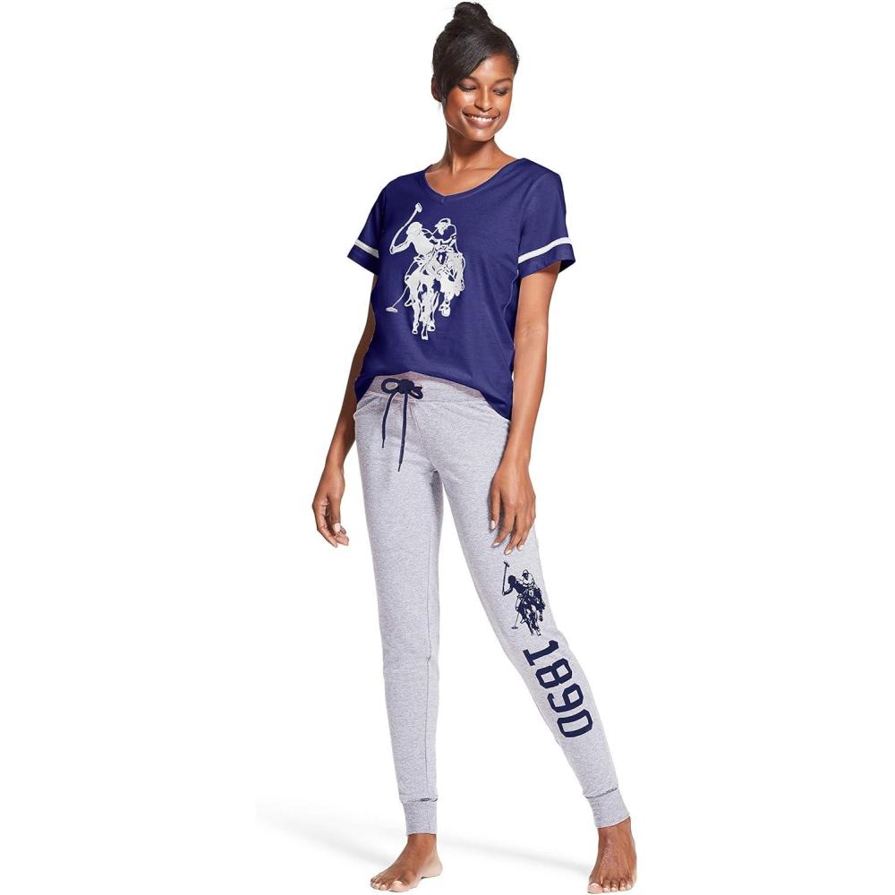 imageUS Polo Assn Womens Pajama Set Short Sleeve Shirt and Pajama Pants Sleepwear and Lounge Sets for WomenNavy 1vneck