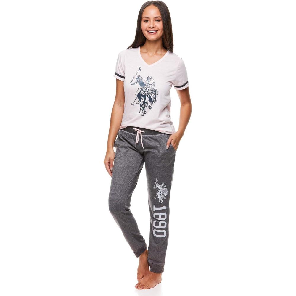 imageUS Polo Assn Womens Pajama Set Short Sleeve Shirt and Pajama Pants Sleepwear and Lounge Sets for WomenPink Daisy WPocketsvneck