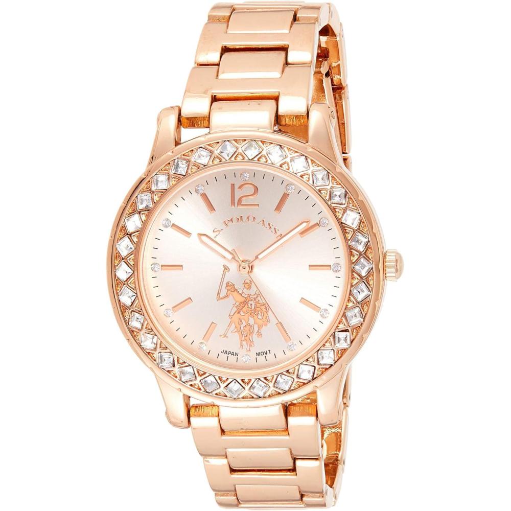 imageUS Polo Assn Womens Rose GoldTone Watch Elegant Crystal Bezel Durable Bracelet and Quartz Movement Perfect for Everyday Style or Special Occasions