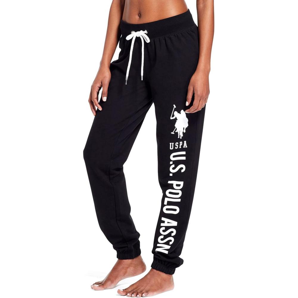 imageUS Polo Assn Womens Sweatpants Women Joggers Sweats with Logo Print French Terry PolyCottonBlack With White Print