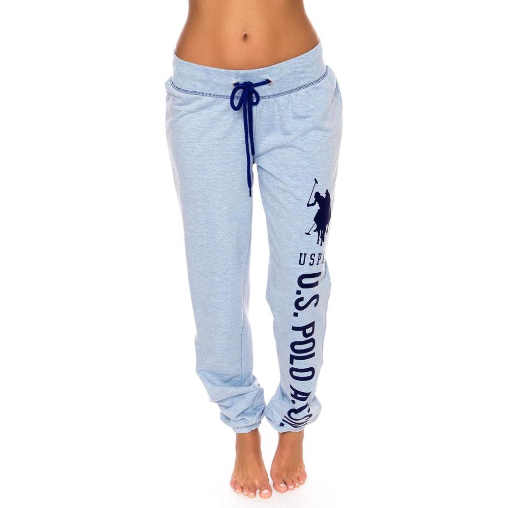 imageUS Polo Assn Womens Sweatpants Women Joggers Sweats with Logo Print French Terry PolyCottonBlue Yonder Heather With Navy Blue Print