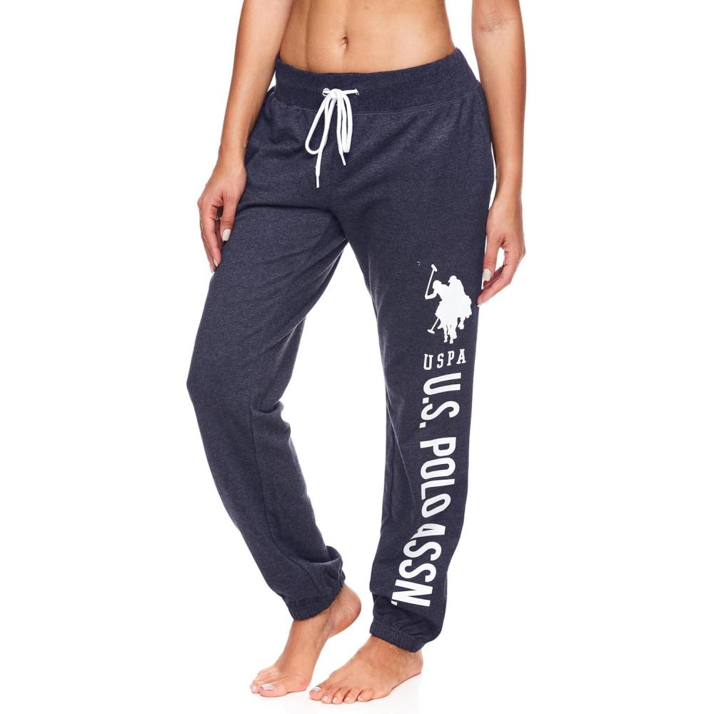 imageUS Polo Assn Womens Sweatpants Women Joggers Sweats with Logo Print French Terry PolyCottonDark Navy Heather