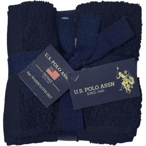 U.S. Polo Assn. 6-Pc Washcloth Set – 12×12 100% Cotton Towels for Bathroom – Soft Hand Body & Face Wash Cloth Pack, Blue(Navy)