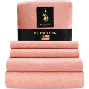 U.S. Polo Assn. All Season, Soft and Cozy T-Shirt Material, 1800 Thread Count 4-Piece Cotton Rich Jersey Sheet Set(Blush)