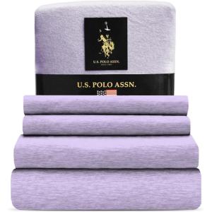 U.S. Polo Assn. All Season, Soft and Cozy T-Shirt Material, 1800 Thread Count 4-Piece Cotton Rich Jersey Sheet Set(Lavender)
