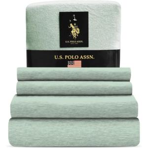 U.S. Polo Assn. All Season, Soft and Cozy T-Shirt Material, 1800 Thread Count 4-Piece Cotton Rich Jersey Sheet Set(Sage)
