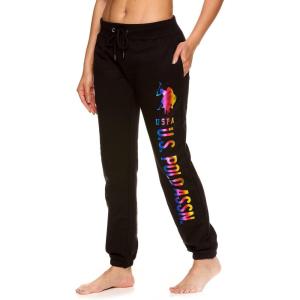 U.S. Polo Assn. Essentials Womens Sweatpants with Pockets, Comfy and Breathable French Terry Joggers for Women(Black Rainbow2 Pockets)