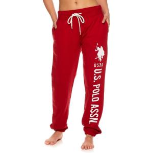 U.S. Polo Assn. Essentials Womens Sweatpants with Pockets, Comfy and Breathable French Terry Joggers for Women(Red4)