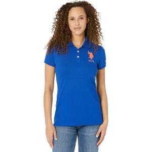 U.S. Polo Assn. Junior’s Neon Logos Short Sleeve Polo Shirt(Blue Raft)