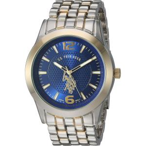 U.S. Polo Assn. Men’s Analog Bracelet Watch – Blue Dial with Gold-Tone Bezel and Two-Tone Stainless Steel Band – Sleek, Durable, and Adjustable Fit for Wrists 5.5″ to 8″