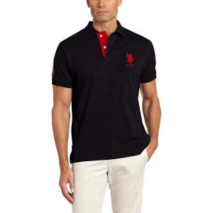 U.S. Polo Assn. Men’s Short-Sleeve Polo Shirt with Applique, Casual Summer Slim Fit Polo Shirt with Contrast Color(Black)