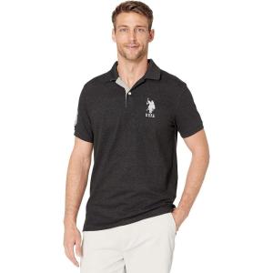 U.S. Polo Assn. Men’s Short-Sleeve Polo Shirt with Applique, Casual Summer Slim Fit Polo Shirt with Contrast Color(Black Heather-6543)
