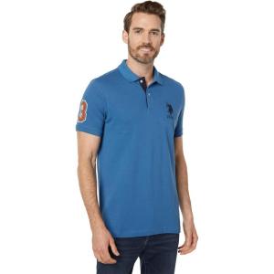 U.S. Polo Assn. Men’s Short-Sleeve Polo Shirt with Applique, Casual Summer Slim Fit Polo Shirt with Contrast Color(Brooklyn Blue)