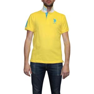 U.S. Polo Assn. Men’s Short-Sleeve Polo Shirt with Applique, Casual Summer Slim Fit Polo Shirt with Contrast Color(Dandelion)