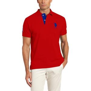 U.S. Polo Assn. Men’s Short-Sleeve Polo Shirt with Applique, Casual Summer Slim Fit Polo Shirt with Contrast Color(Engine Red/International Blue)