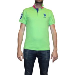 U.S. Polo Assn. Men’s Short-Sleeve Polo Shirt with Applique, Casual Summer Slim Fit Polo Shirt with Contrast Color(Green Flash)