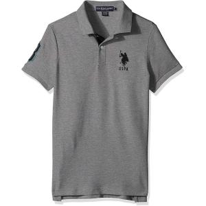 U.S. Polo Assn. Men’s Short-Sleeve Polo Shirt with Applique, Casual Summer Slim Fit Polo Shirt with Contrast Color(Heather Grey/Black)
