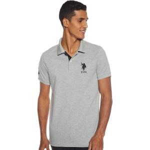 U.S. Polo Assn. Men’s Short-Sleeve Polo Shirt with Applique, Casual Summer Slim Fit Polo Shirt with Contrast Color(Heather Grey/Black-6543)
