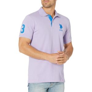 U.S. Polo Assn. Men’s Short-Sleeve Polo Shirt with Applique, Casual Summer Slim Fit Polo Shirt with Contrast Color(Lavender)