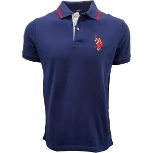 U.S. Polo Assn. Men’s Short-Sleeve Polo Shirt with Applique, Casual Summer Slim Fit Polo Shirt with Contrast Color(Navy/Multi Red Pony)