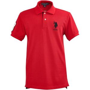 U.S. Polo Assn. Men’s Short-Sleeve Polo Shirt with Applique, Casual Summer Slim Fit Polo Shirt with Contrast Color(Red)