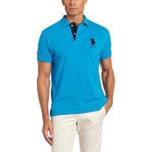 U.S. Polo Assn. Men’s Short-Sleeve Polo Shirt with Applique, Casual Summer Slim Fit Polo Shirt with Contrast Color(Teal Blue)