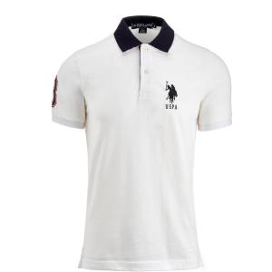 U.S. Polo Assn. Men’s Short-Sleeve Polo Shirt with Applique, Casual Summer Slim Fit Polo Shirt with Contrast Color(White/Black)