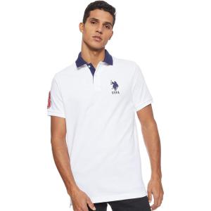 U.S. Polo Assn. Men’s Short-Sleeve Polo Shirt with Applique, Casual Summer Slim Fit Polo Shirt with Contrast Color(White/Dodger Blue)