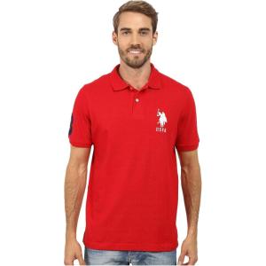 U.S. Polo Assn. Men’s Solid Pique Polo Shirt(Engine Red/White)