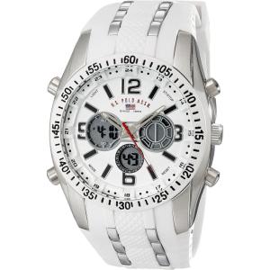 U.S. Polo Assn. Men’s Sport Watch with Analog-Digital Display, Silicone Band with Silver Links, 44mm Metal Case, Alarm, Backlight, Dual Time, Buckle Closure