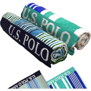U.S. Polo Assn. Oversized (40” x 70”) Striped Nautical Design Beach Towel – Luxury Plush Cotton Hotel Quality for Bath, Pool – Bon Voyage Stripe(Blue/Green 2)