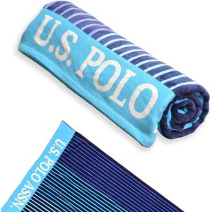 U.S. Polo Assn. Oversized (40” x 70”) Striped Nautical Design Beach Towel – Luxury Plush Cotton Hotel Quality for Bath, Pool – Bon Voyage Stripe(Blue/Navy)